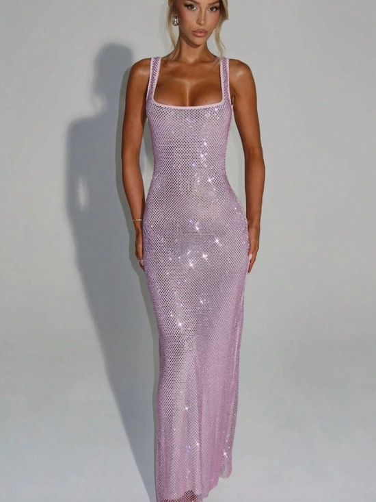 SHEIN Dresses & Skirts - Sequin Rhinestone Pink Maxi Dress